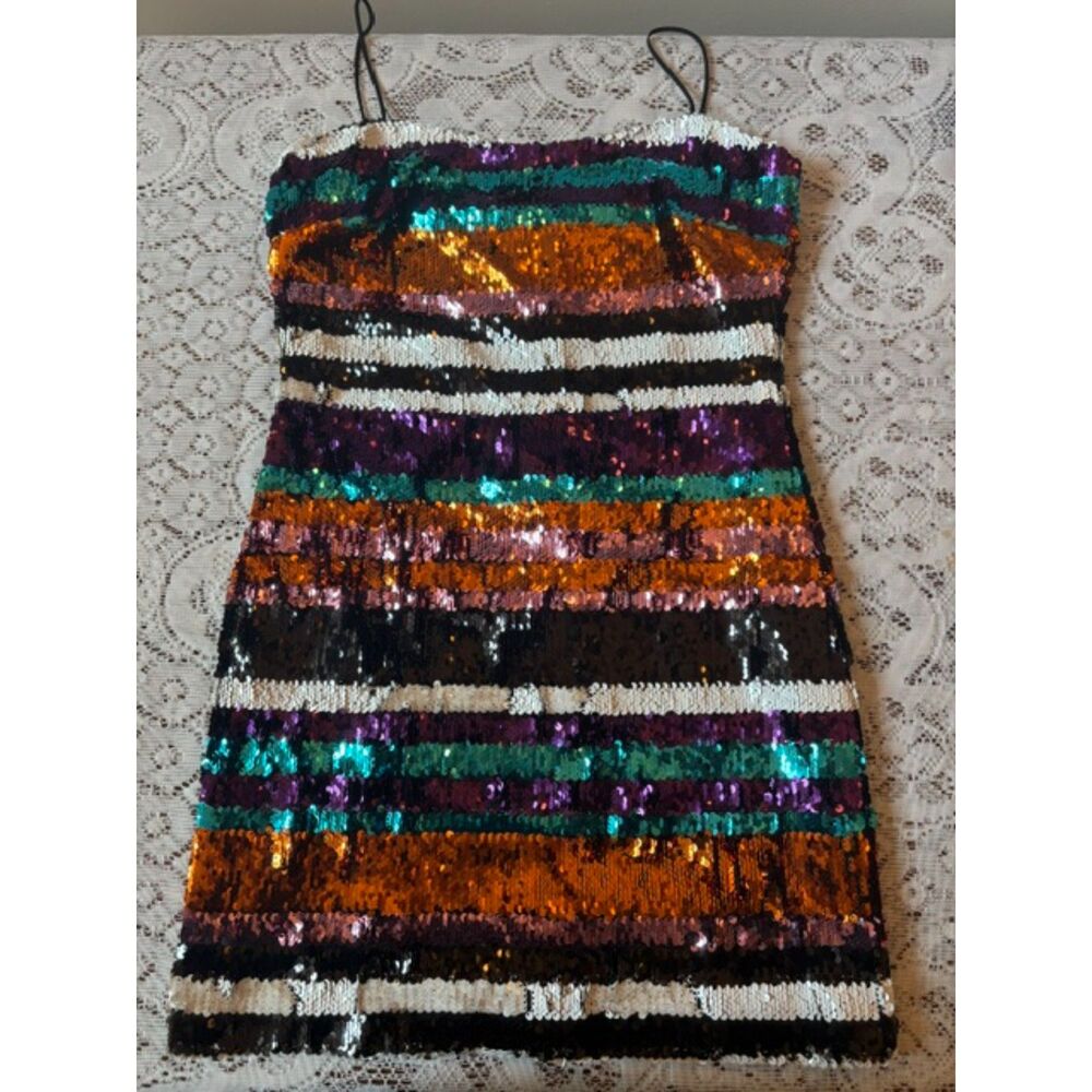 Multicolor Striped Sequin Dress